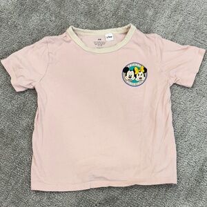 Disney H&M Light Pink Kids Short Sleeve Tee with Mickey & Minnie Patch - 6X/7